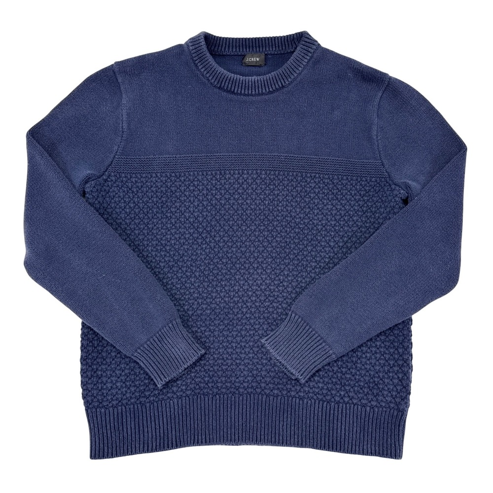 J Crew Fisherman Sweater Mens Size Small Navy Blue Crew Neck Pullover Knit